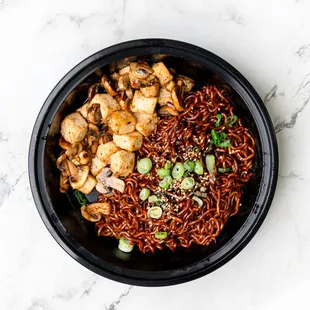 Chapaguri, curly noodles with black bean sauce + choice of protein