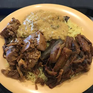 3 item combo: lentils, jackfruit, and eggplant curry