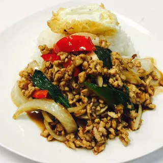 Phad Kra Pao with fried egg