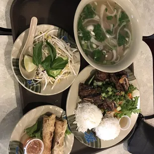 Beef Pho and beef platter with spring rolls