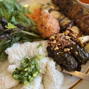 a plate of asian food