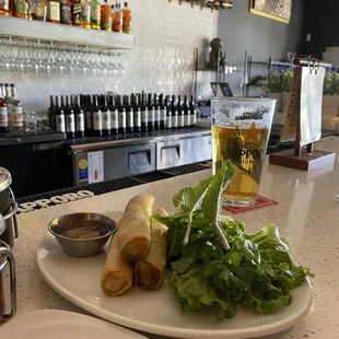 Pork spring rolls. Wrap with lettuce and mint. Very good.