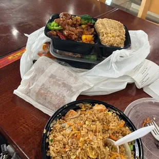 Orange chicken and shrimp fried rice