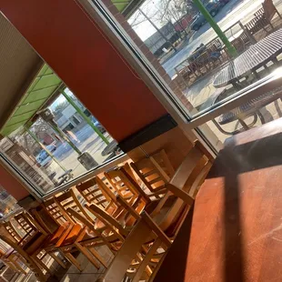 Inside. There's a patio w heat &amp; shade.