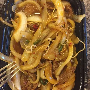 I got the Mongolian beef. Should be named the onion dish. Literally nothing but onions.
