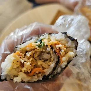 Inside of the shrimp roll