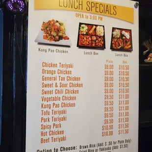 a menu for lunch specials