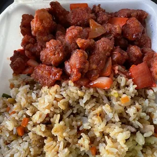 Sweet and sour chicken with fried rice