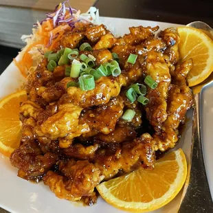 Huge portion of Crispy Garlic Chicken. Sauce is a bit sweet but very yummy.