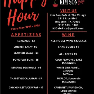 Happy Hour menu 2020