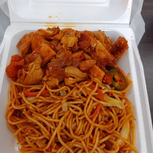 Jalapeno and bourbon chicken with noodles