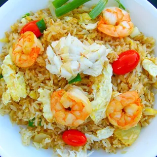 a bowl of shrimp fried rice