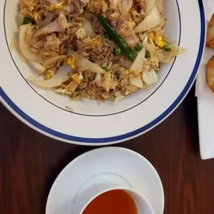 Pork fried rice and hot tea