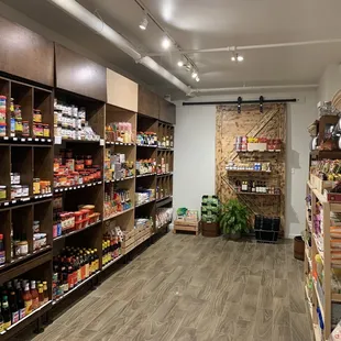 shelves of food in a grocery store