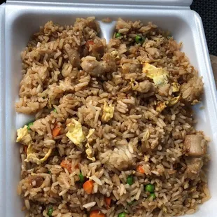 This rice is hard and chicken over cooked like it was cooked too many times. No good   Cheap but you get what you pay for.