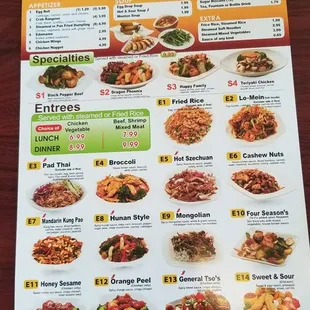 Back of menu