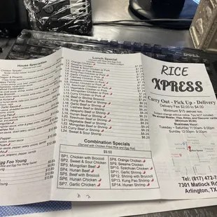 a menu for rice express