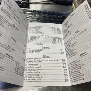 a menu for a restaurant