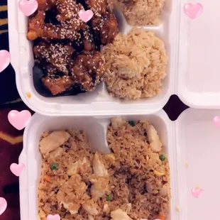 Chicken fried rice and Sesame Chicken with fried rice