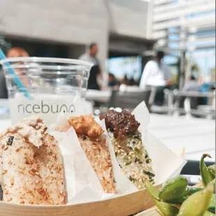 Onigiri Trio Truffle Salt Edamame Lavender Thyme Lemonade