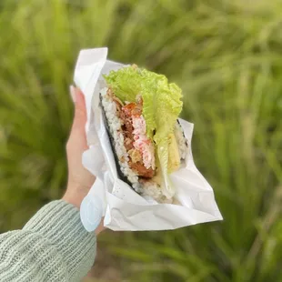 This is the soft Soft-shell Crab Onigiri. I added $1 spam for this order but where's my spam?  Hard rice and rubbery egg patty.