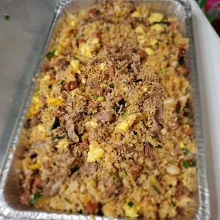 Catering pan of Spam fried rice