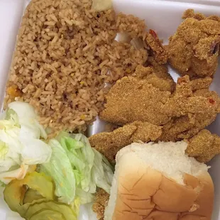 Fried shrimp with fried rice.