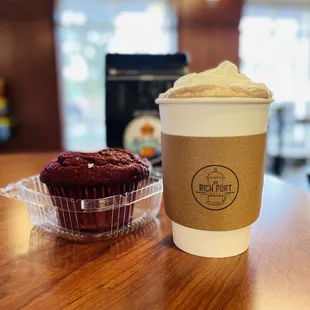 a cup of coffee and a muffin