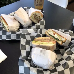 a sandwich and a cup of coffee