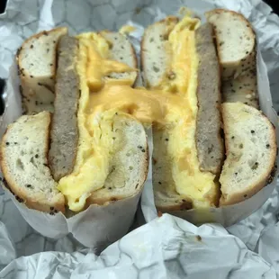 Sausage egg and cheese bagel
