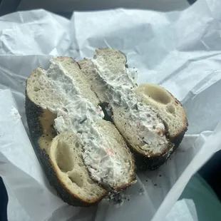 Poppy seed with lox cream cheese
