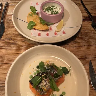 Brandade Pupusa, Charred Scallion Salsa Dinner Bites