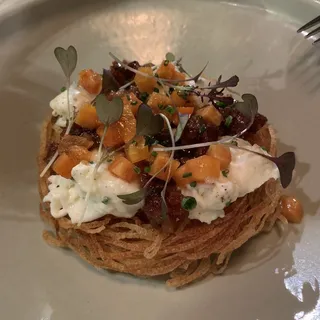 Burrata, Crispy Potato, Bacon Marmalade, Persimmon