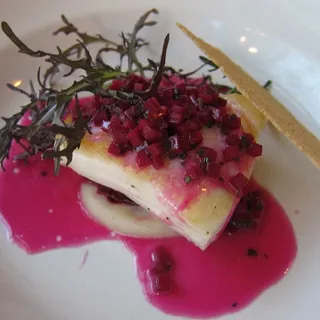Duck Confit Lasagna, Cabbage Soubise, Quince, Pistachio