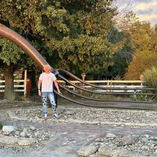 The worlds largest pitch fork next to the restaurant