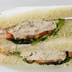 Classic sandwich chicken salad on white bread, so delicious