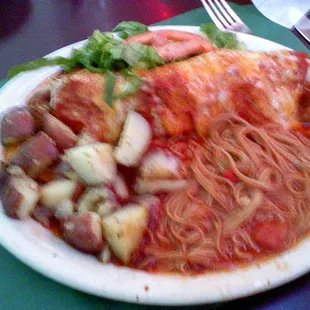 Shredded Beef Burrito with Fideo and Papitas