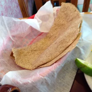 The whole wheat tortilla. Thin, but good. Cooled off very quickly and had to ask for it to be warmed.