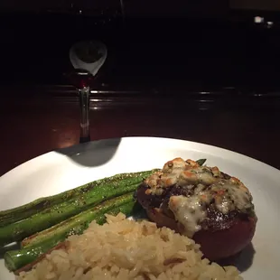Black peppercorn crusted Filet Mignon topped with blue cheese