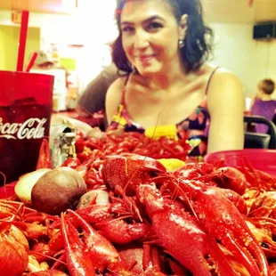 Wifey enjoying Cajun crawfish all the way in from Atascocita Texas.