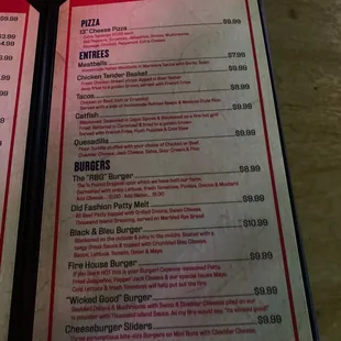 the menu and prices