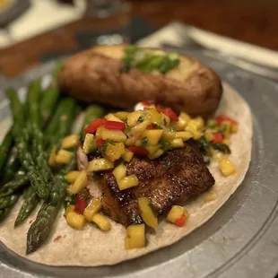 Mahi-mahi with Mango salsa and twice baked potato