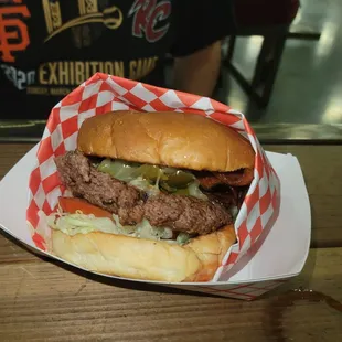 a close up of a hamburger