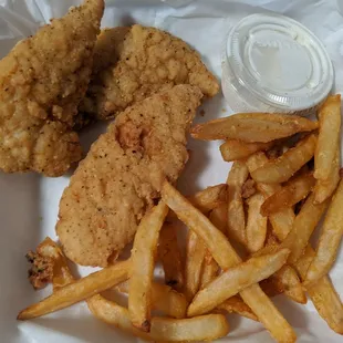 Kids chicken strips and fries