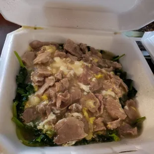 Peapod with pork.  My favorite dish, so tasty and not greasy at all.