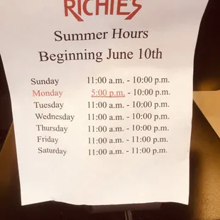 Summer hours