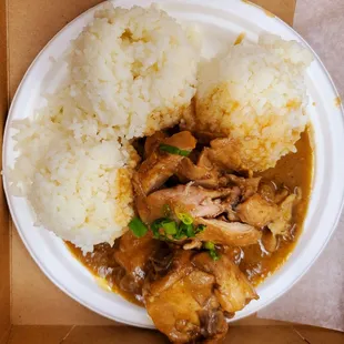 Shoyu Chicken plate, all rice ($9.95 w/tax).