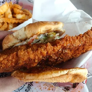 The HUGE chicken sandwich! Very good, get it with a lot of sauce on the side, and extra spicy or you may be disappointed.