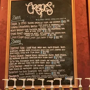 Crepes menu, Thursday 21 December 2023.