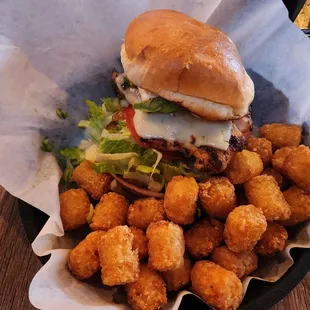 grilled California Baja chicken with Tatar tots